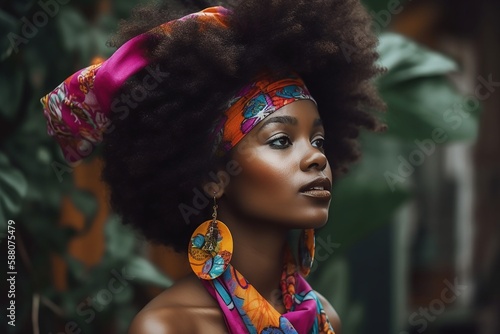 Hübsche Afroamerikanische Frau posiert als Model für Porträt Nahaufnahme, ai generativ