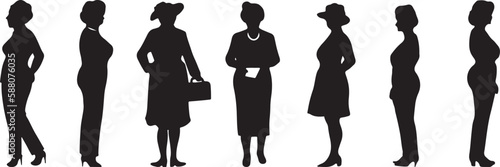 Women aged in life-affirming poses. Force lady silhouettes for design