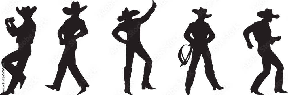 Silhouette of cowboys dancing at the country music festival. Vector design for dance competition Silhouette of cowboys dancing at the country music festival. Vector design for dance competition