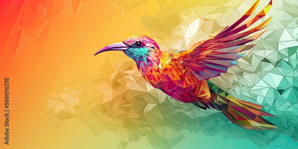 Obraz premium Technical drawing of colorful background with tropical birds - generative AI Art