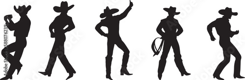 Silhouette of cowboys dancing at the country music festival. Vector design for dance competition