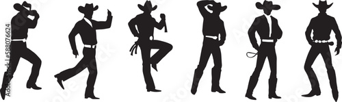 Silhouette of cowboys dancing at the country music festival. Vector design for dance competition