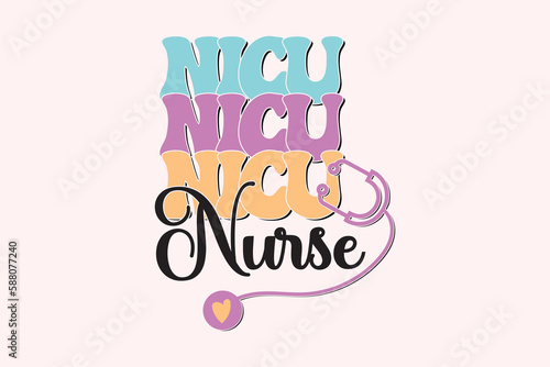 Nicu Nurse retro nurse sublimation t shirt design, Print Ready Editable Trendy Nurse T Shirt Design vector