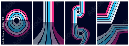 Retro futuristic vintage style of the 70s,80s striped, background, posters, design. Vector illustration in the style of a hipster line in bright retro colors.
