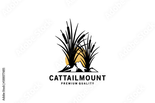 Creative abstract mountain nature cattail logo design