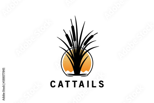 Creative abstract sunset cattail logo design