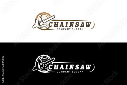 Creative abstract woodworking chainsaw logo design template