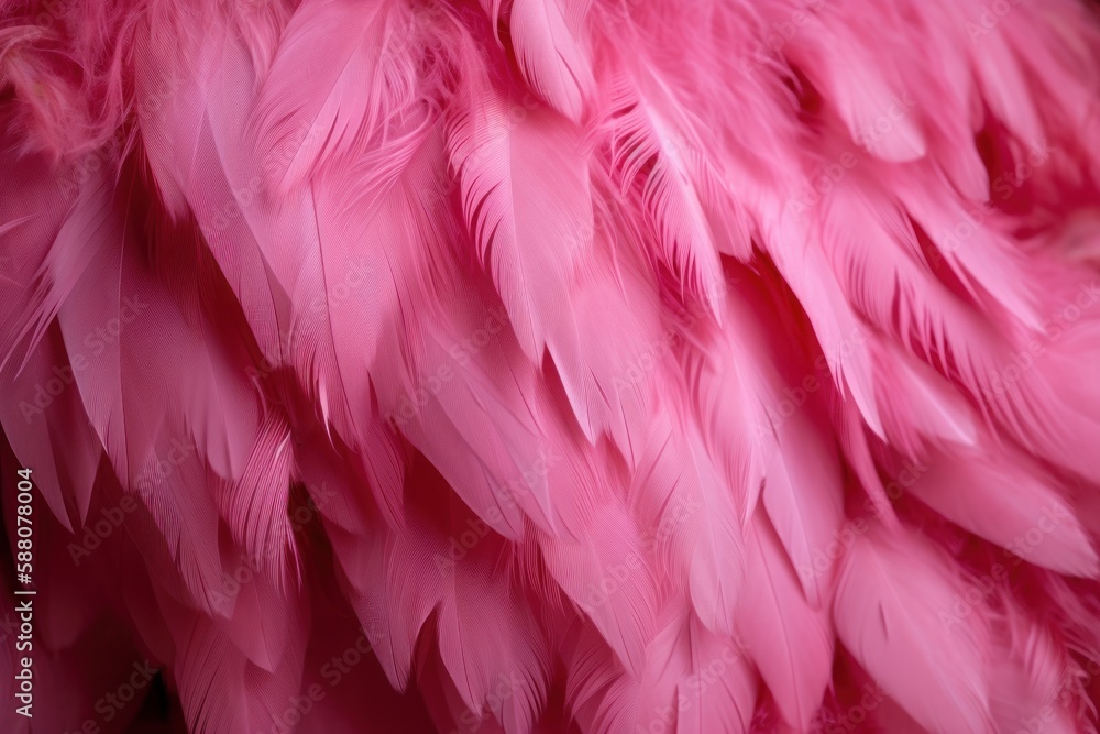  Close-up of pink feathers background. Generative AI