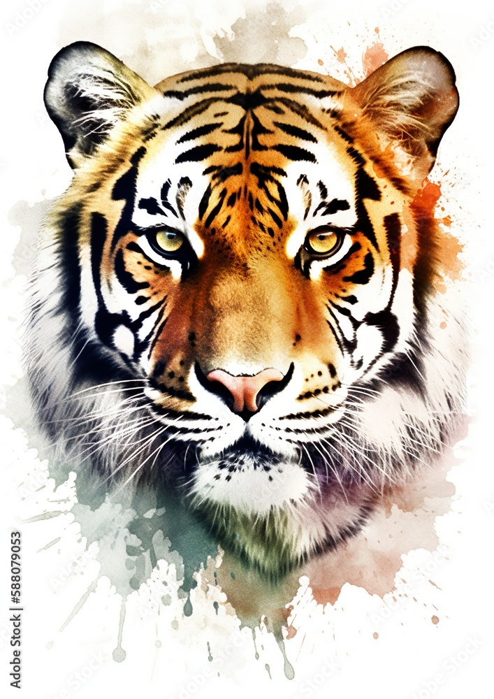 Fototapeta premium Colorful colorpainted tiger (Generative AI, Generativ, KI)