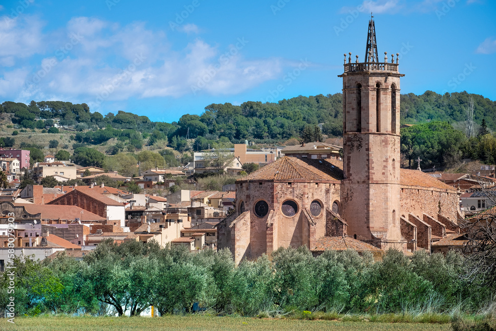 Panorama of Medieval village of Caldes de Montbui in Catalonia, Spain. Empty copy space for Editor's text.