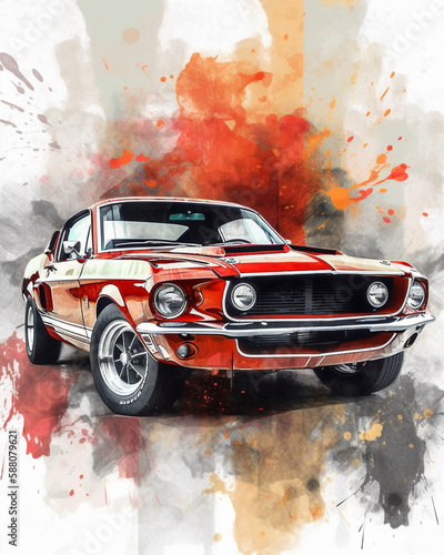 Watercolor Iconic Racing Car Illustration created by Generative Ai