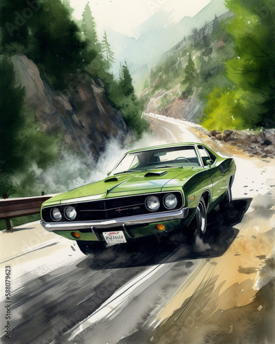Watercolor Iconic Racing Car Illustration created by Generative Ai