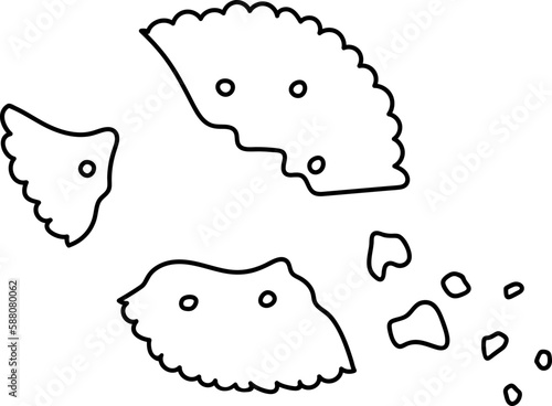 Cute cookie biscuit cheese cracker broken round outline

