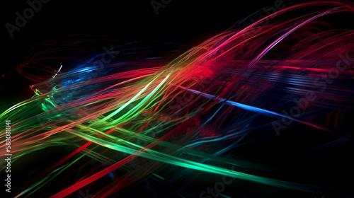 Abstract fractal background. Futuristic technology background. Light trails in the dark. 3d rendering. Generative AI technology.