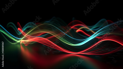 Abstract fractal background. Futuristic technology background. Light trails in the dark. 3d rendering. Generative AI technology.