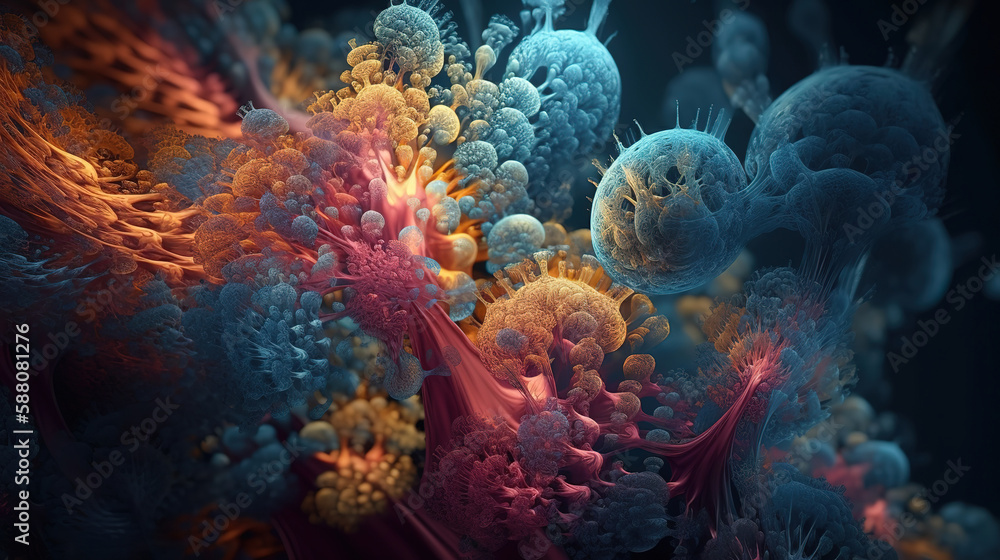 3d render, abstract fractal background, microbiological shapes. Generative Ai 3d render, abstract fractal background, microbiological shapes. Generative Ai