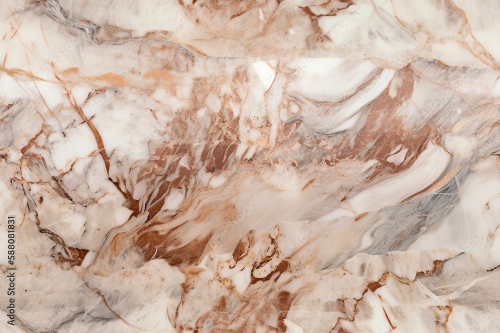 Seamless pattern with brown and beige natural marble texture. Endless tile. Luxurious mineral stone background. AI generative image.
