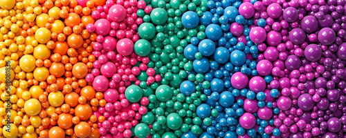 Colorful glossy balls in different sizes. Heap of colorful random spheres with glossy reflections. Vector background