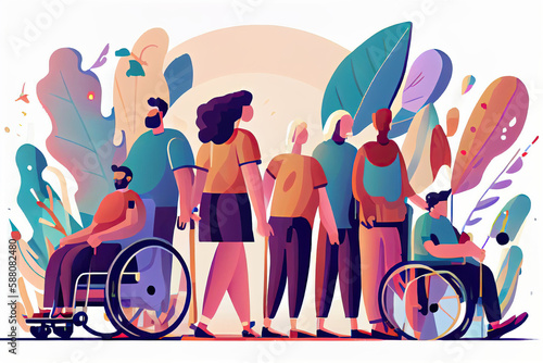 Volunteer group assisting person in wheelchair - generated with AI