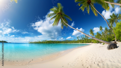 Palmen am Strand mit türkisblauen Meer, generative AI