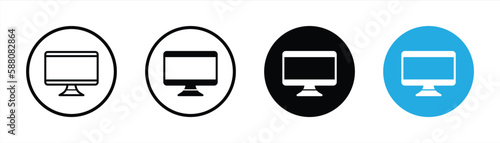 computer monitor screen icon set. line and flat style icon symbol sign collections, vector illustration