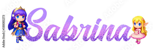 Fotografie Sabrina - lilac - glitter female italian name with magical warriors - great for
