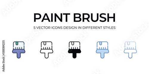 Paint Brush Icon Design in Five style with Editable Stroke. Line, Solid, Flat Line, Duo Tone Color, and Color Gradient Line. Suitable for Web Page, Mobile App, UI, UX and GUI design.