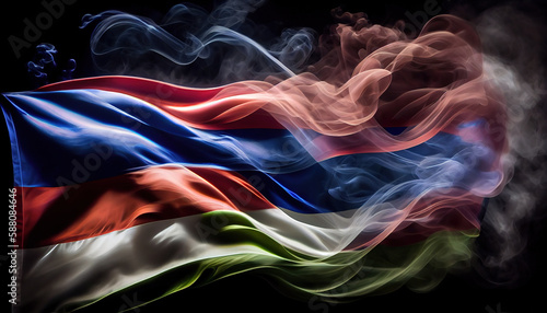 Country Flag of Costa Rica Creatively By Surrounded White Smoke Wind on Dark Backdrop AI Generative