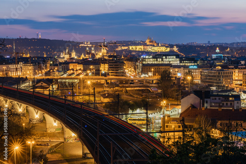 panoramic view of the city of Prague in the Czech Republic, in the background is the landmark of the city, Prague Castle