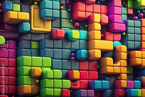 Colorful Geometric Tetris-like Shapes: A Playful Display of Abstract Art, created with Generative AI technology
