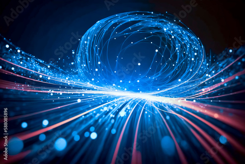 colored electric cables and led. optical fiber, intense colors, background for technology image and new business trends created with Generative AI technology