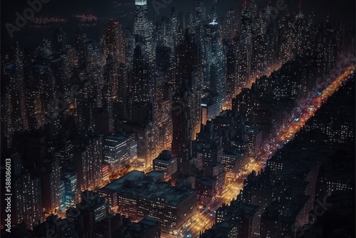 New York City during the night, top view, knolling