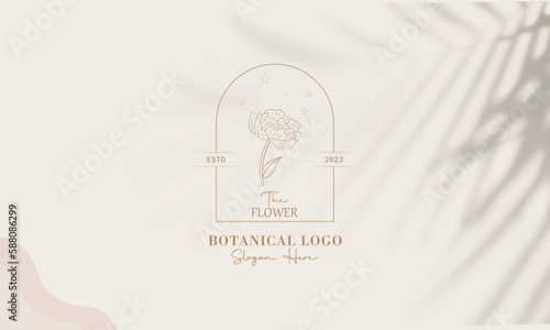 Botanical Floral element Hand Drawn Logo with Wild Flower and Leaves. 