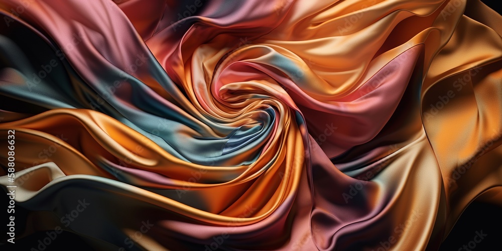 Irisierender Seidenstoff schön drapiert als Hintergrund Motiv für Computer Desktop als Wallpaper, ai generativ