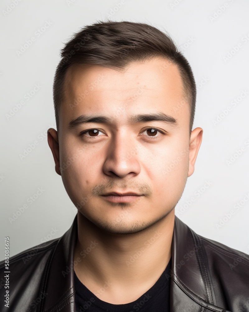 Obraz premium Biometrisches Passfoto Passbild eines Mannes für amtliches Dokument, Nahaufnahme Porträt, ai generativ