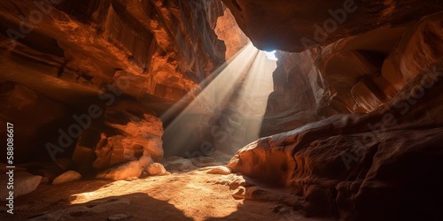 Schlucht Höhle Grand Canyon mit wunderbaren Lichteinfall und Orangene Farben, ai generativ