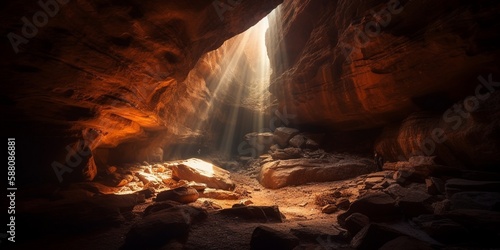 Schlucht Höhle Grand Canyon mit wunderbaren Lichteinfall und Orangene Farben, ai generativ