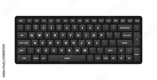 Black Keyboard Qwerty Keys Realistic Vector Illustration