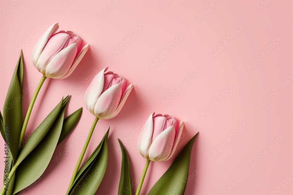 Obraz premium Blushing Blossoms: A Dreamy Tulip Ensemble in Pastel Paradise. Generative AI