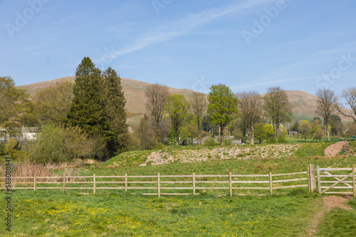 View of the gardens in the Sedbergh village. Yorkshire Dales, England, UK.