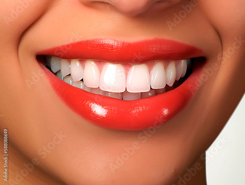 Sorriso Deslumbrante e Saúde Bucal Impecável - Dentes Perfeitos com Higiene Exemplar e Cuidados Dentários Especializados para uma Vida Plena e Feliz em Imagem Inspiradora, criada por IA generativa photo