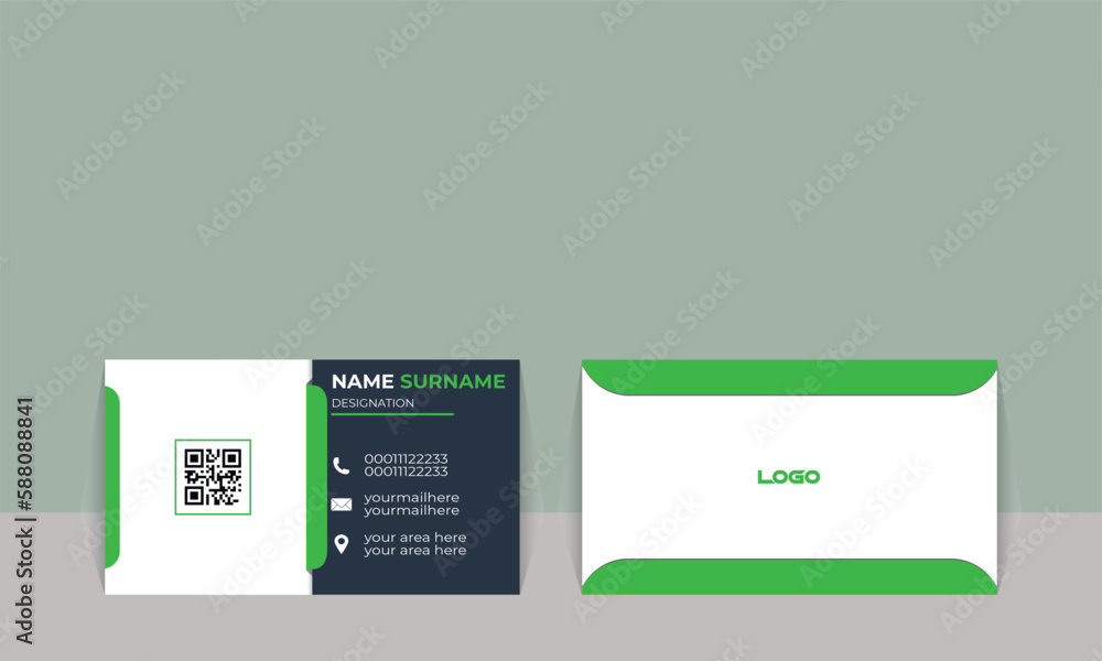 New Business Card design. New corporate business card design double sided business card design. Vector illustrator QR Code Print ready CMYK Colour mood abstract vector card design green colour. New Business Card design. New corporate business card design double sided business card design. Vector illustrator QR Code Print ready CMYK Colour mood abstract vector card design green colour.
