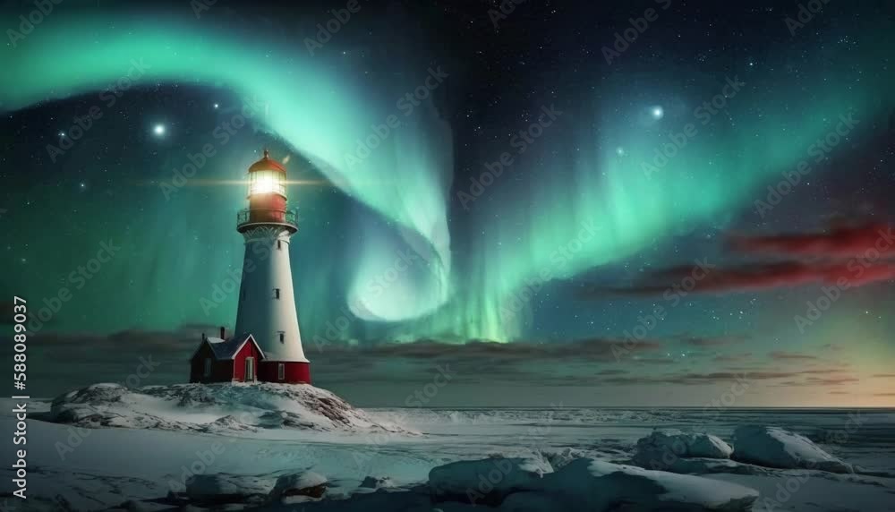 Beautiful Historic Lighthouse in the Far North with Rippling Aurora ...