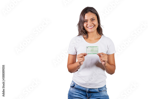 Brazilian woman, with voter registration, voting, elections. photo