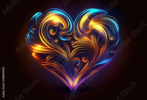 Abstract Neon love heart shape.illustration. AI generative.