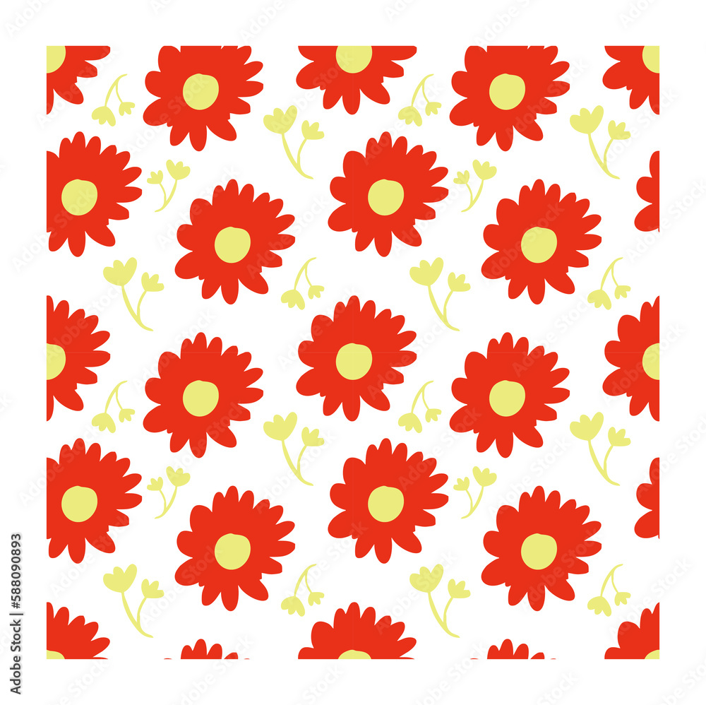 vector illustration of red flower pattern with a yellow flower in the middle. in retro style