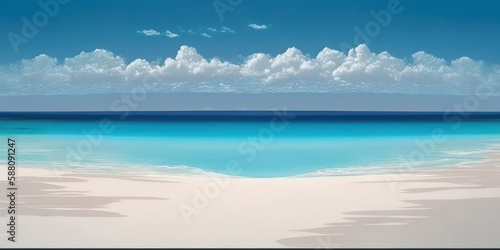 White sand with blue sea  Beautiful seashore. Blue sky with clear blue sea view. Generative AI.