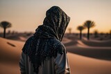 Arab man looking at the desert. Rich man,Arab person. Generative AI.