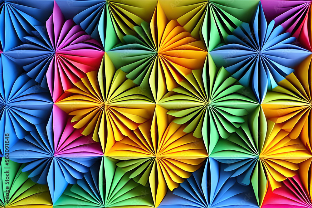 Rainbow colored paper texture, paper art rainbow paper fold and cut background in vibrant colors, design material element. Generative AI technology.