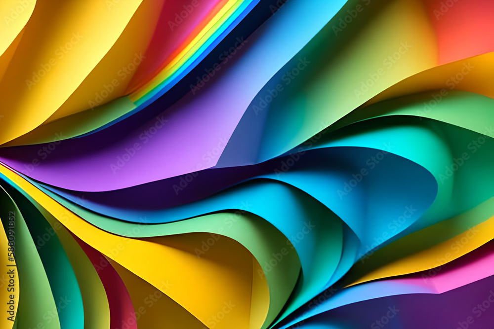 Rainbow colored paper texture, paper art rainbow paper fold and cut background in vibrant colors, design material element. Generative AI technology.